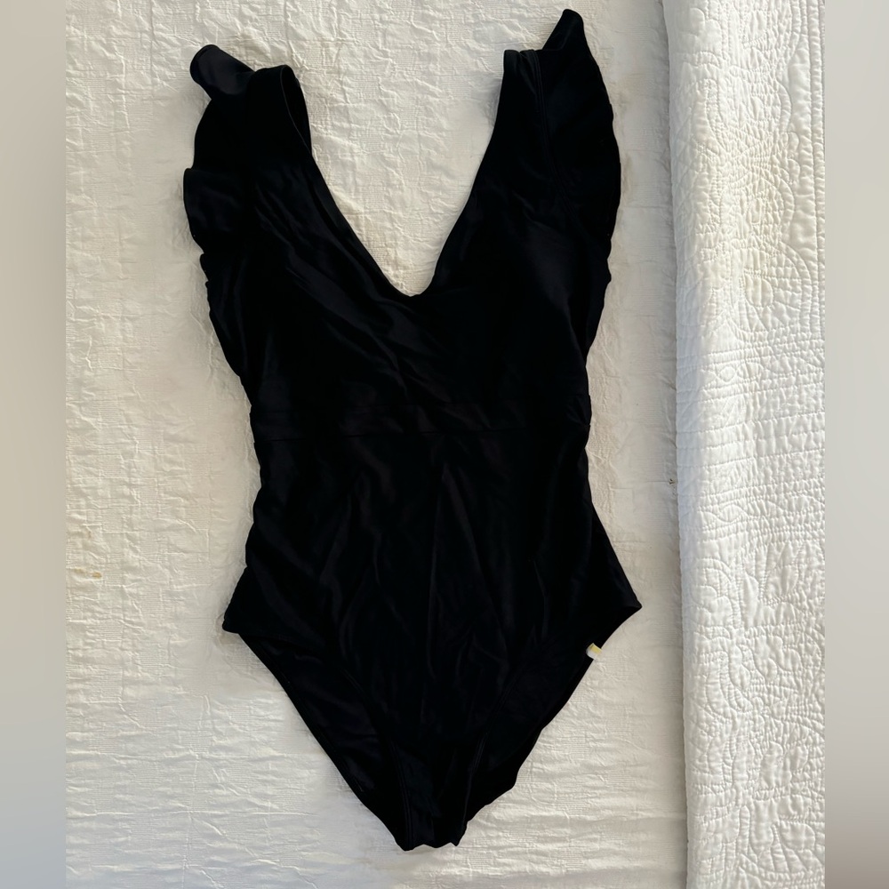 Summersalt ruffle flip black suit